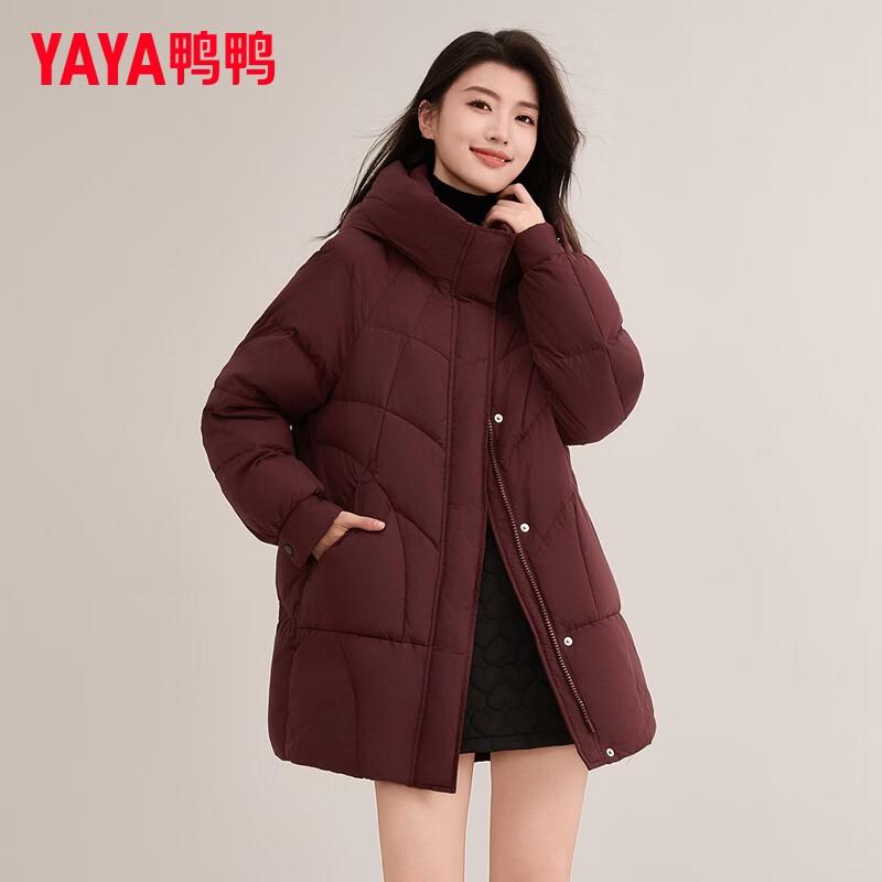 YAYA Women's Mid-length Hooded Duck Down Jacket