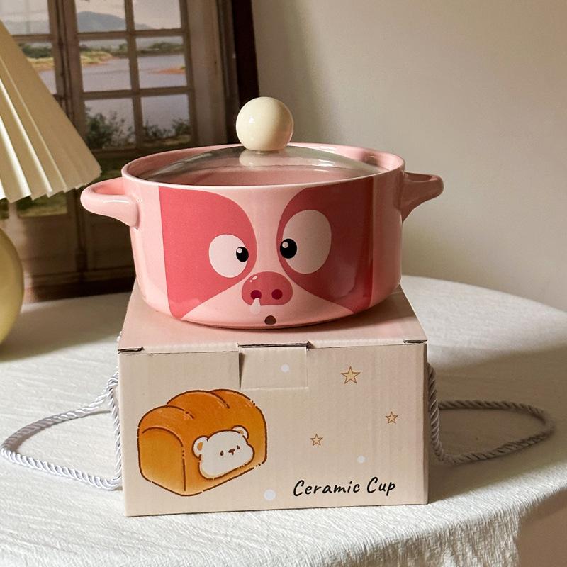 Urocza Ceramiczna Miska na Zupę Instant z Motywem Świnki Prezent Urodzinowy dla Dziewczynek Podarunek dla Przyjaciółki Praktyczne Prezenty Miska na Zupę Instant do Akademika