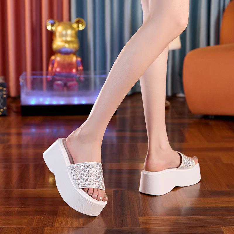 Leather Wedge Slippers Women's Summer 2025 New Outer Wear Women's One-word Fashion Casual Platform Slippers