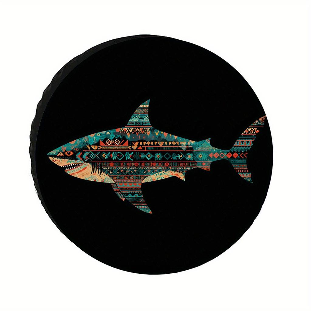 Tribal Shark Spare Tire Cover Bohemian Art SUV Protector Waterproof Dust Cover