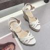 Super high-heeled sandals women's summer 2025 new Korean version of versatile thick-soled waterproof table open-toe one-word buckle wedge sandals