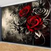 Tapeçaria de Parede com Rosas Românticas Escuras 2D Fundo Floral Artístico Gótico Grunge