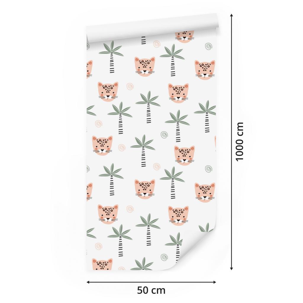 Wallpaper Wild Animals Cats and Palm Trees for Living Room and Bedroom 50x1000