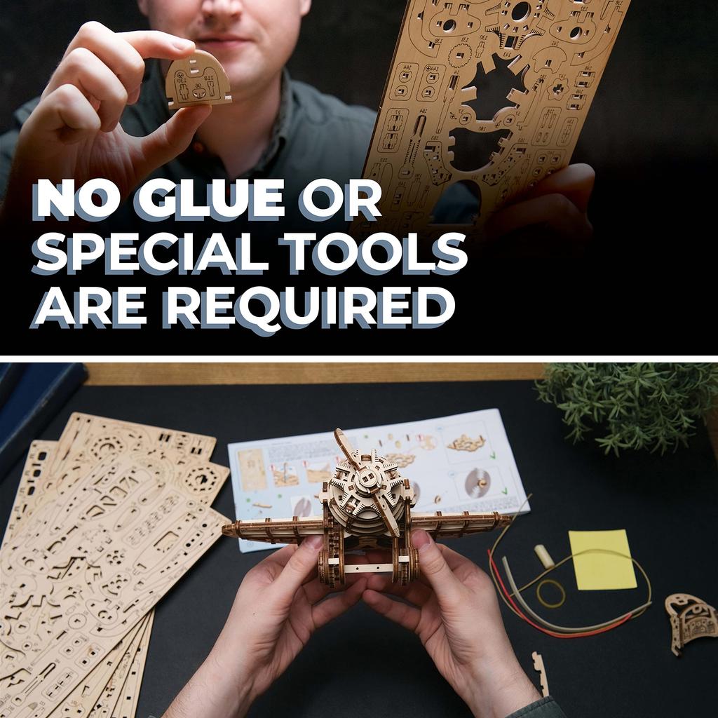 Ugears Mad Hornet Airplane 70183 Wooden Puzzle, Crafts & Model Building Kit, No Glue or Tools Required, for Adults