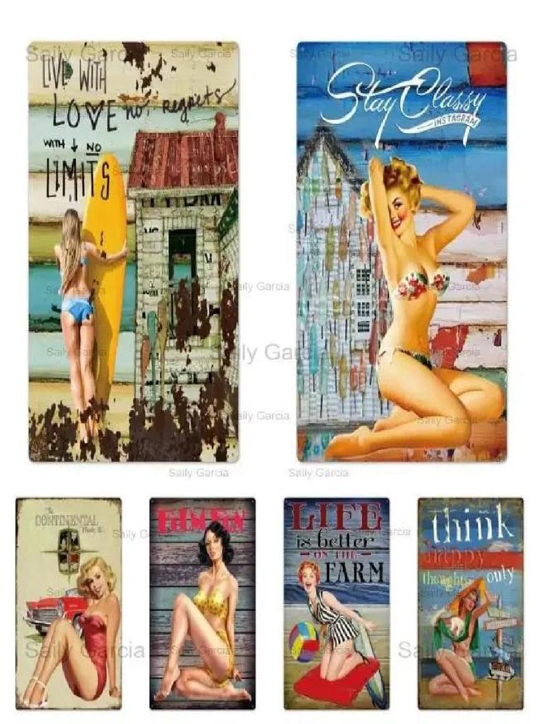Vintage Surfing Girls Metal Sign Posters for Home Decor Fashion Art Wall Mural Bar Pub Sign Decor Metal Plate