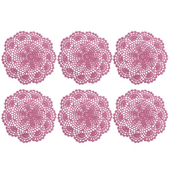 

6 шт. Настольные теплоизоляционные коврики Ажурные салфетки Крючком Цветочные Круглые Подставки Бытовые принадлежности темно-розовый