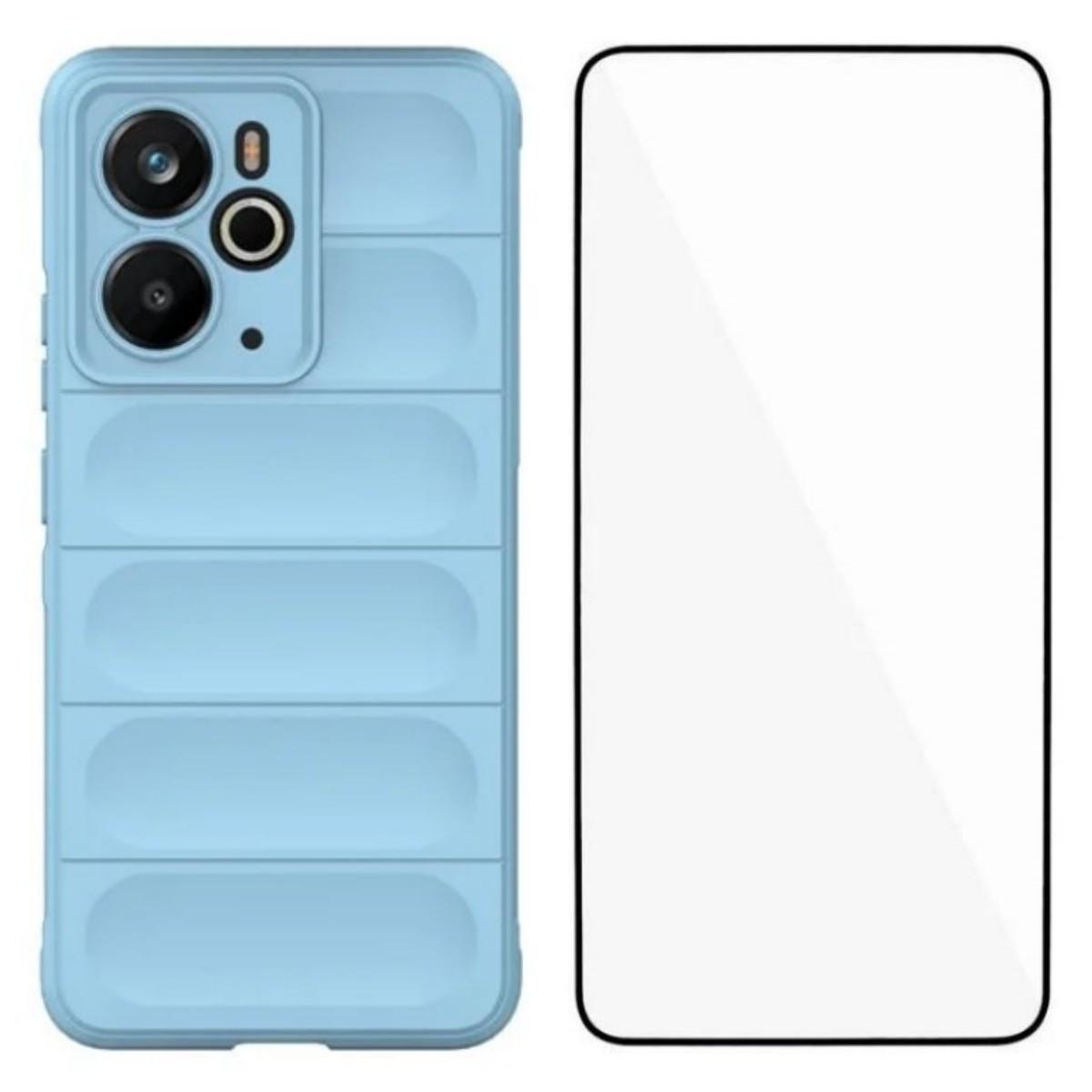 

For Realme 14 5G TPU Case WANLONFENG HD Series Anti Slip Phone Cover with Tempered Glass Baby Blue