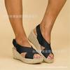Large Size Hollow Hemp Rope Muffin Thick-soled Sandals Women's Straw Buckle Wedge Heel Fish Mouth Sandals