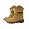 Women's Retro 8cm Height-Boost Mid-Calf Martin Boots - Slim Fit, Pleated Design, Versatile for Autumn/Winter