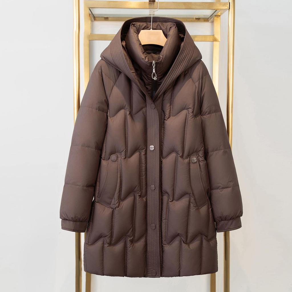 Stylish Temperament Down Jacket: Thickened Mid-Length Winter Coat for Middle-Aged & Elderly Women