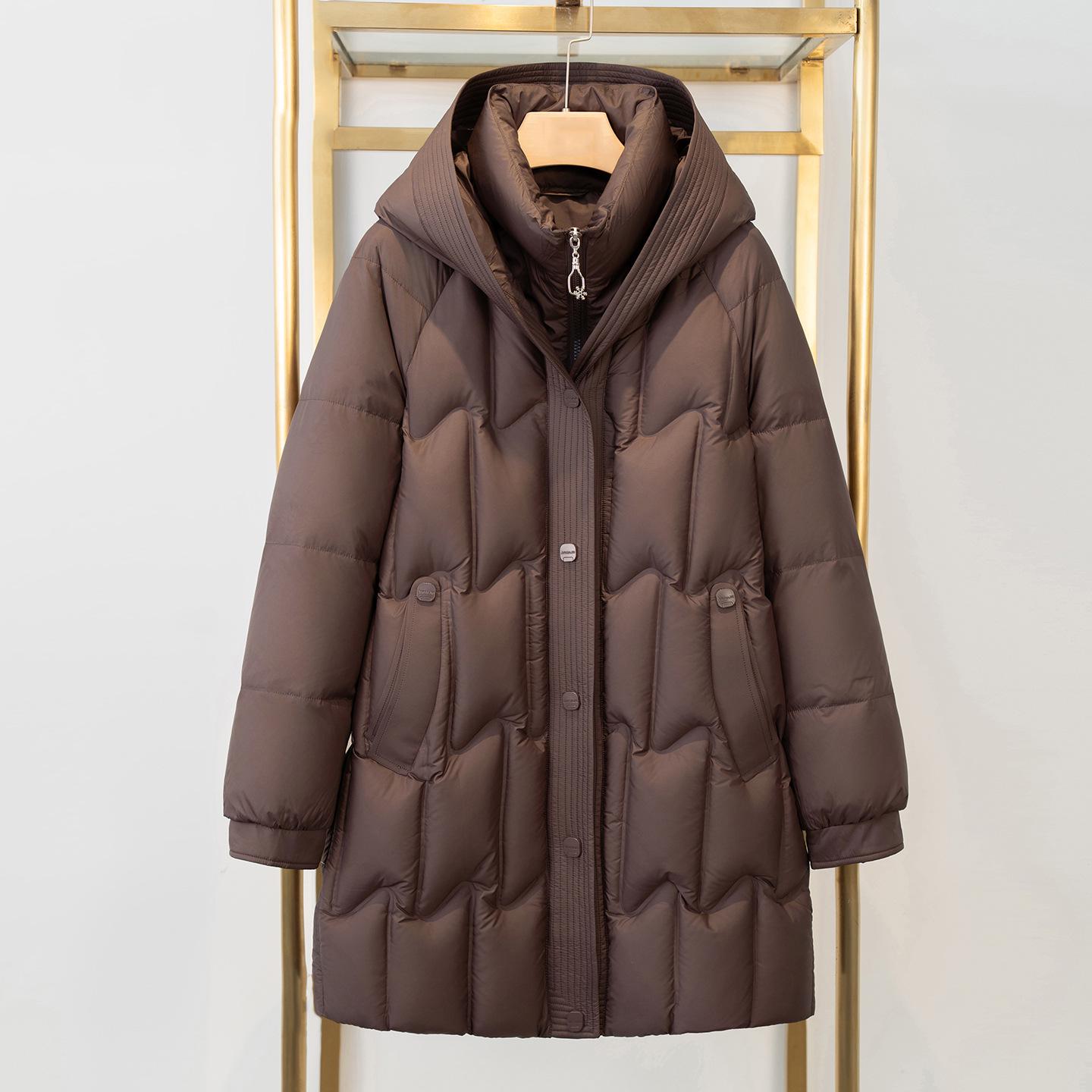 

Stylish Temperament Down Jacket: Thickened Mid-Length Winter Coat for Middle-Aged & Elderly Women 2XL (115-130 jin)