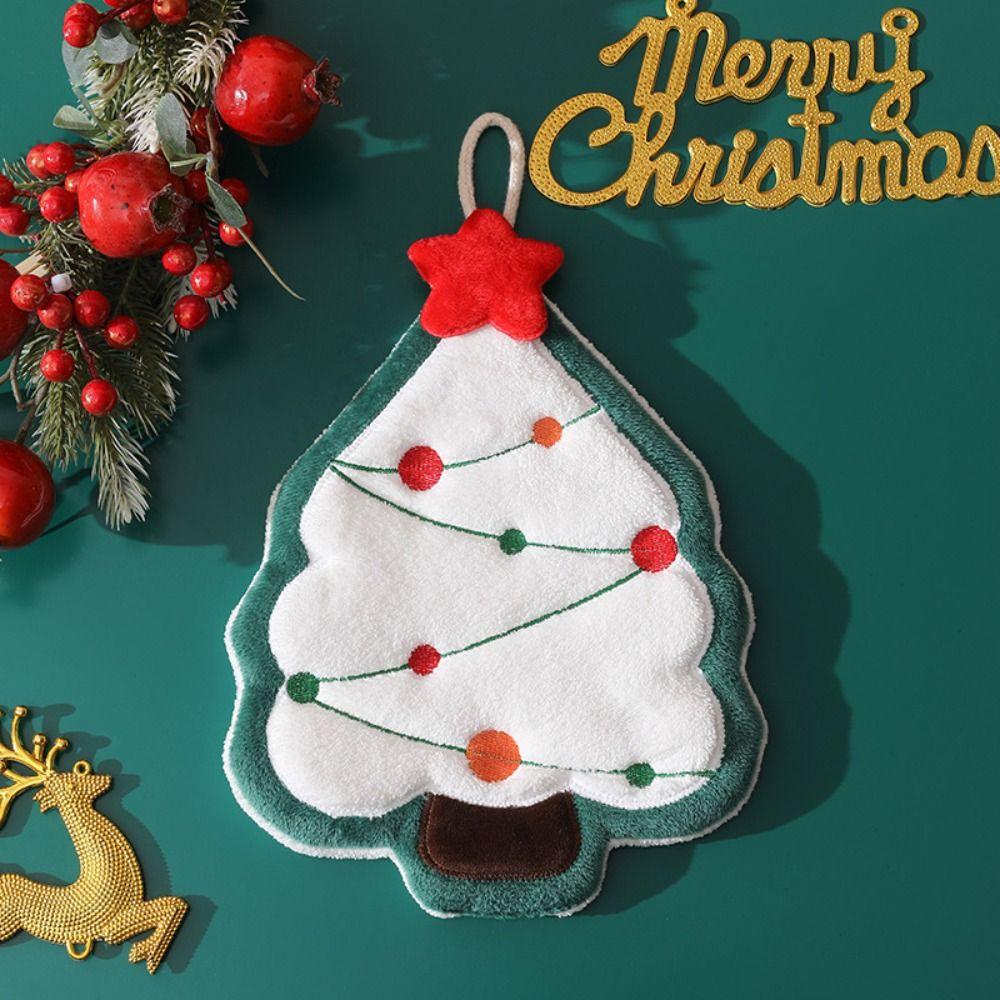 Thickened Christmas Hanging Hand Towels Cartoon Plush Hand Towel  Home Bathroom Kitchen Decor