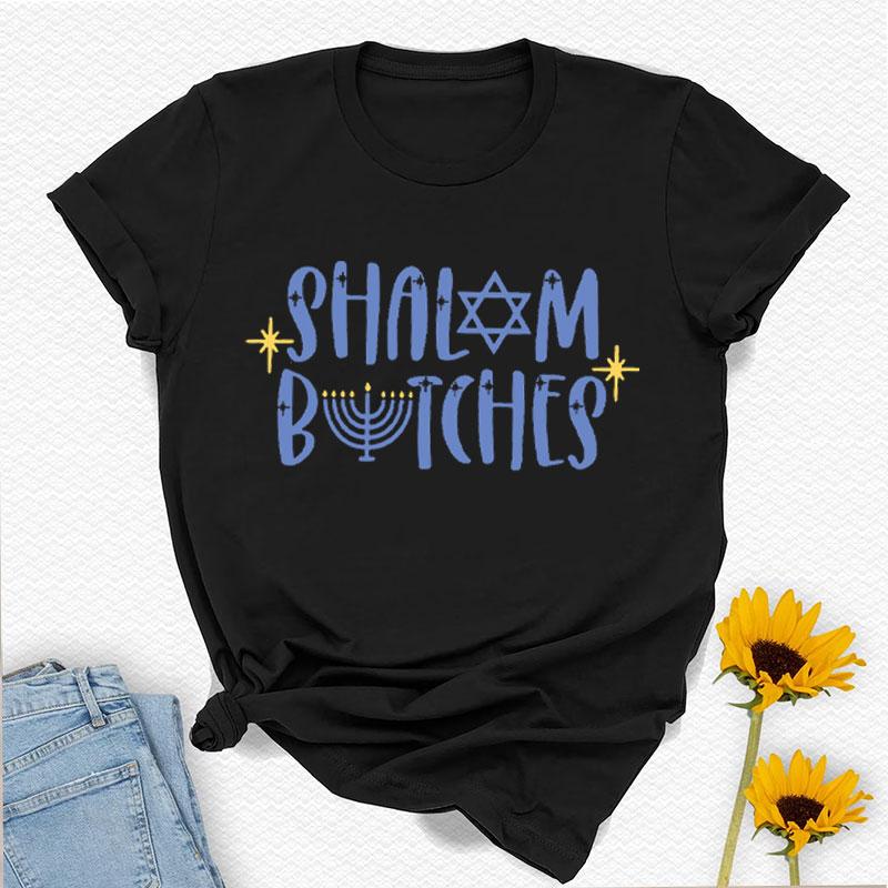 Shalom Funny Chanukah Hanukkah Shirt Jewish Gift High Quality Cotton Regular Short Sleeve Casual Style Printed Tshirt Tops