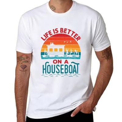 Life Is Better On a Houseboat T-Shirt T Shirts for Man Graphic Vintage Man T Shirt Graphic Cotton Tshirt 100% T-Shirt