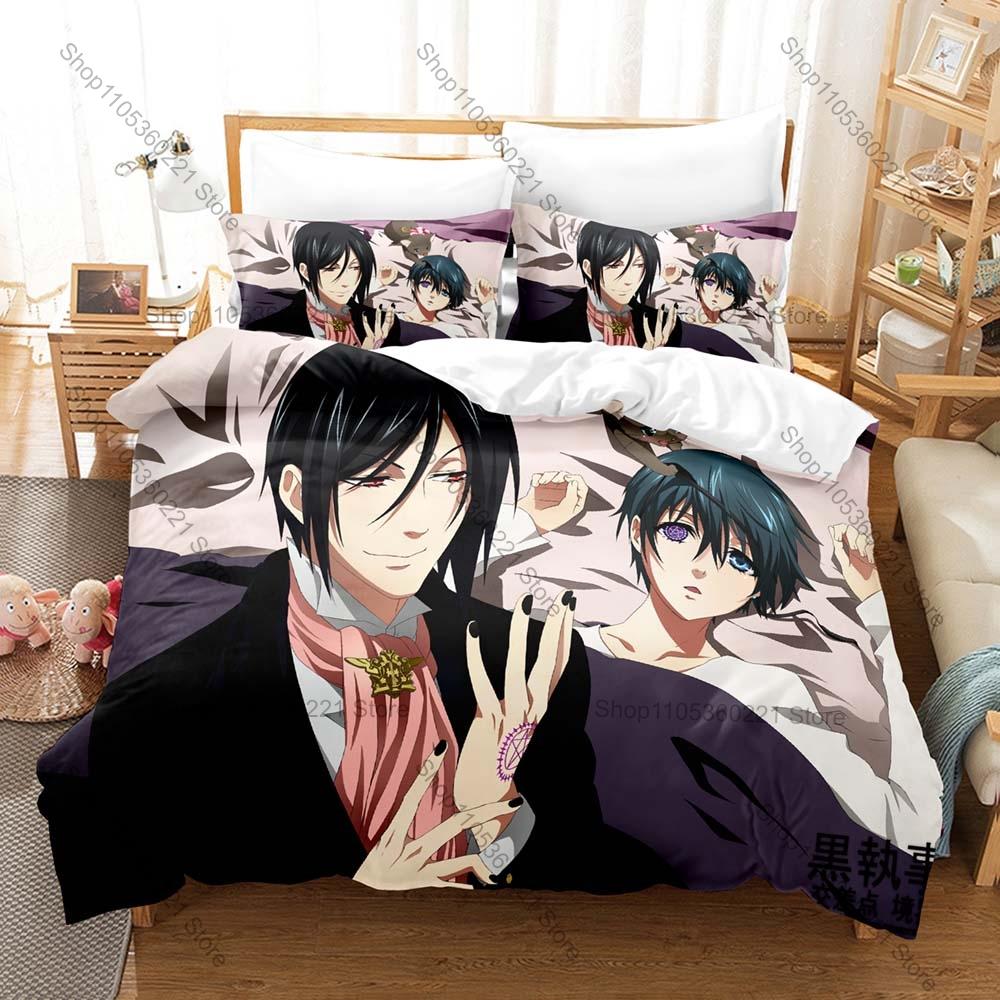 Black Butler Kuroshitsuji Bedding Set 3 Piece Duvet Cover Set Sebastian Ciel Cartoon Bed Linen for Kids Adults Bedroom