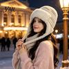 Thermal Wool Blend Hats Women Trapper Hat, Knitted Hat with Ear Flaps, Fuzzy Travel Essential Headgear Trim, Warm Winter Knit for Cold Weather Hiking