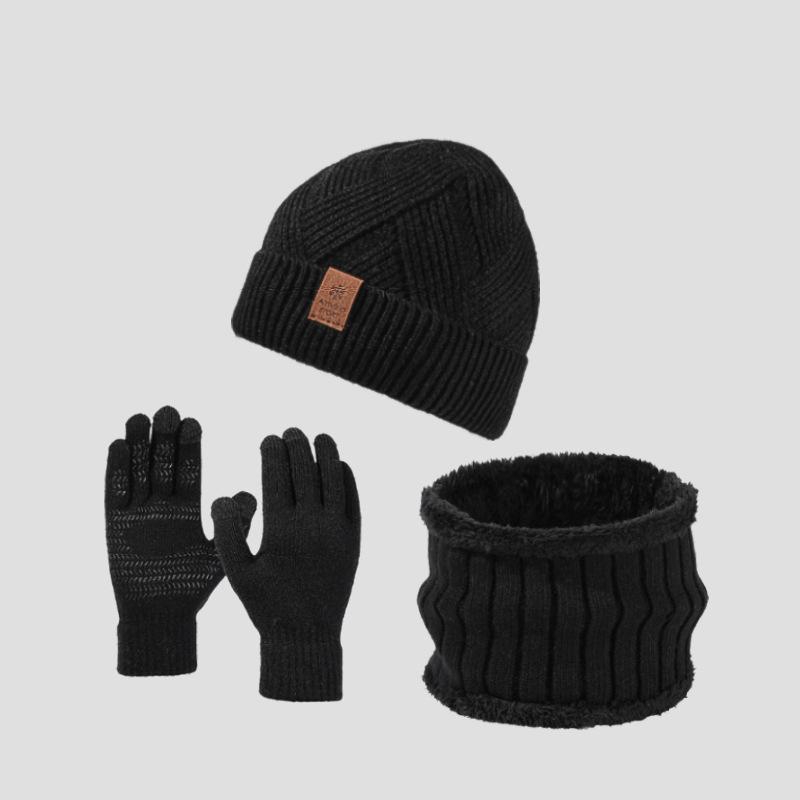 High Stretch Wool Hat Warm Kit Men's Winter Outdoor Warm Knitted Hat Scarf Gloves Three-Piece Set