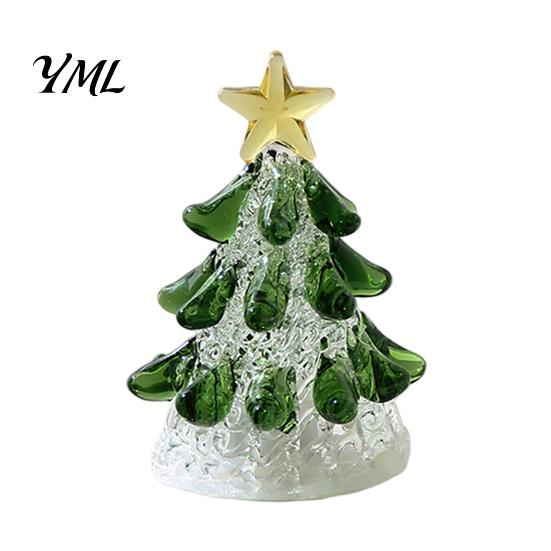 Christmas Gift for Friends Handmade Glass Tree Lighted Figurine, Mini Luminous Xmas Crystal Figurine Night Light, Art Tabletop Holiday Decoration