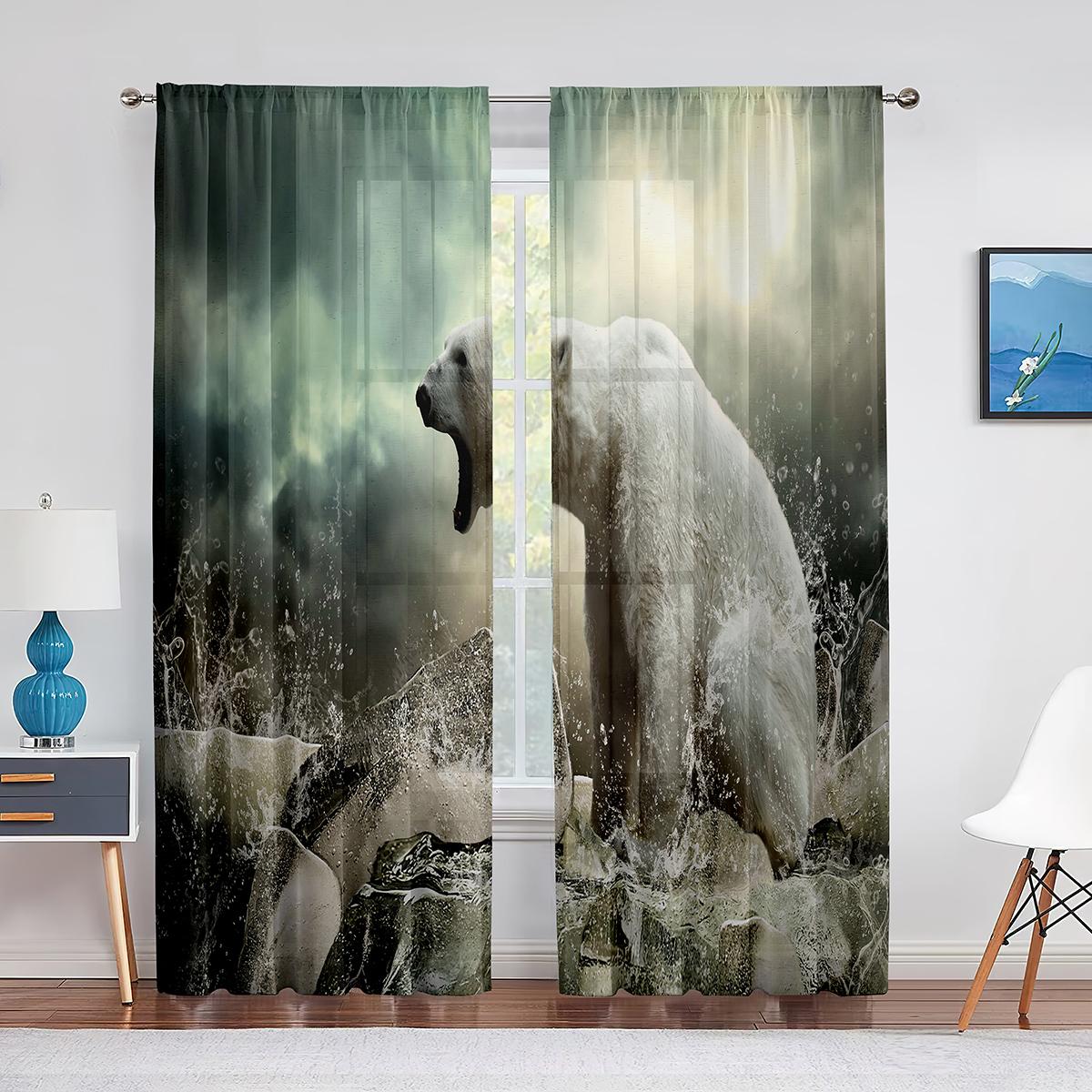 Милый белый медвежонок Антарктида Северное животное Прозрачные шторы для гостиной спальни — фото 10