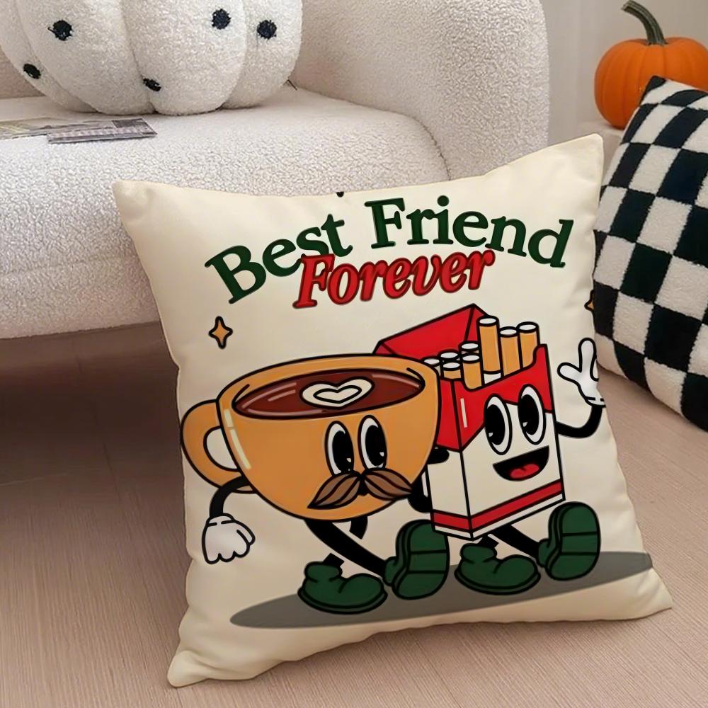 Retro Pop Cartoon Food Cushion Cover Throw Pillow Cover Hidden Button Durable Polyester Chair Cushion