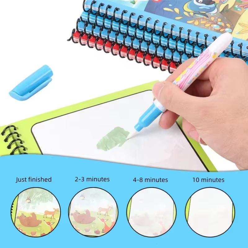 1pc Reusable Water Drawing Book Magic Water Book Mess-Free Magic Painting Pad with Refillable Water Pen Learning Education Toy