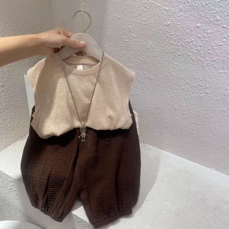 Boys' Vest Set Summer Children's Clothing Children's Baby Sleeveless Cropped Pants Two-piece Set Trendy