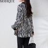 MODIQUE Frühling Sommer Übergröße Neue Damen Lose Vintage Zebrastreifen Bluse Shirts Weibliche Chiffon Casual Übergröße Langarm V-Ausschnitt Top