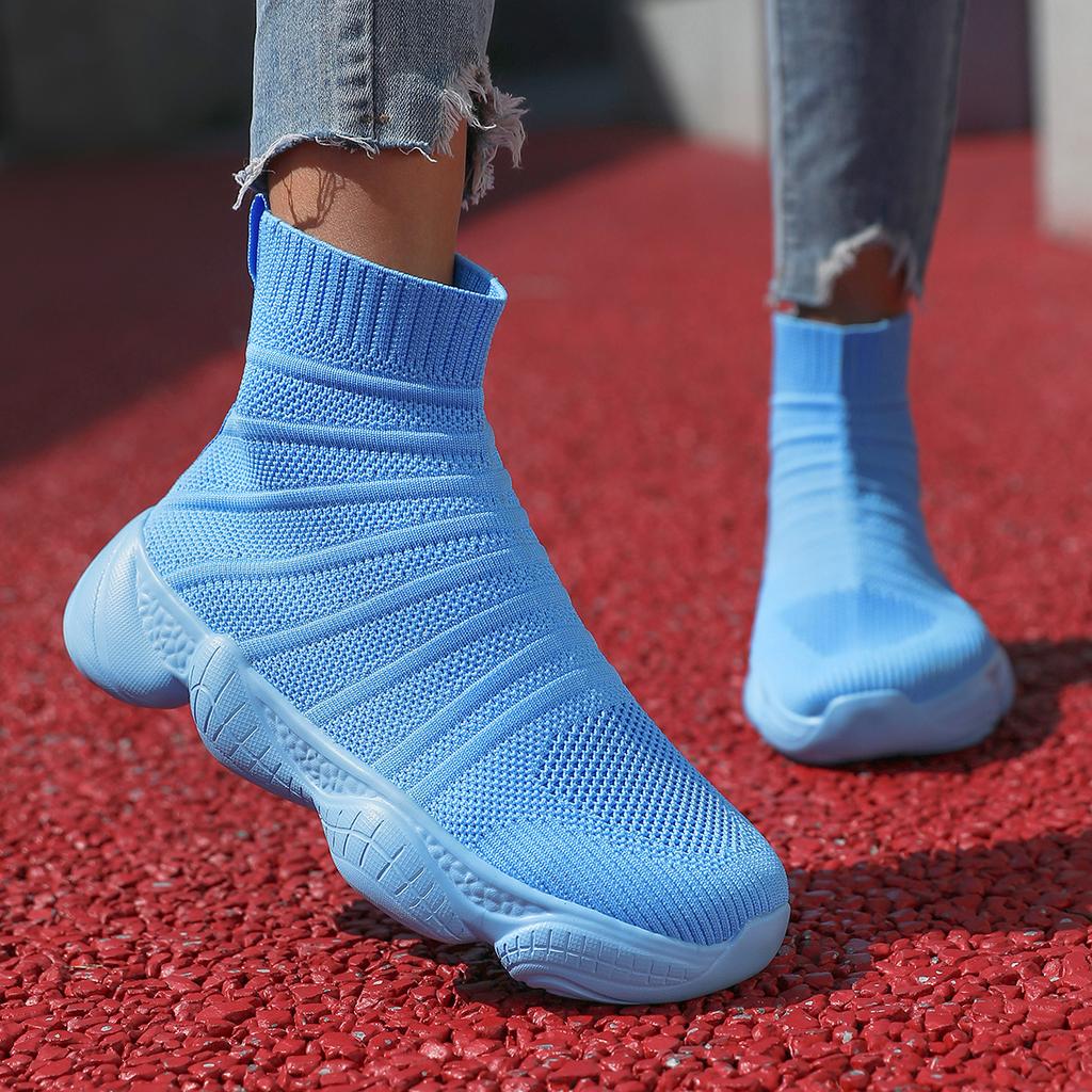 Women Fashion Unisex Breathable Brand Casual Sneakers Men Black Socks Sneakers Men Slip on High Sports Shoes