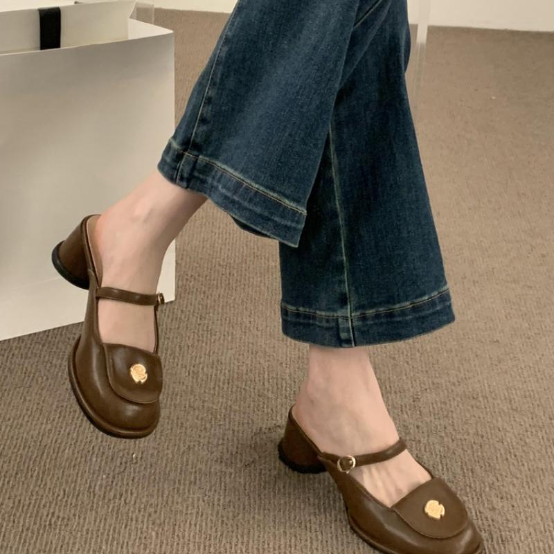 Fashion 2025 Spring Summer Thick Heel Women Mules Slippers Shoes Fashion Cover Toe Slip On Shoes Ladies Casual Street Style Sandalias