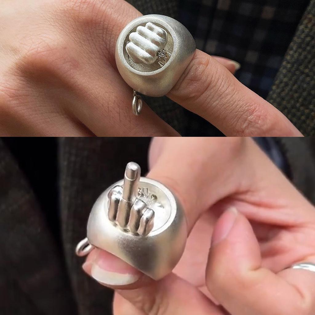 Middle Finger Ring, Retro Personality Decompression Ring, Funny Ring Cute Humorous Middle Finger Ring, Christmas Novelty Prank Middle Finger Gift