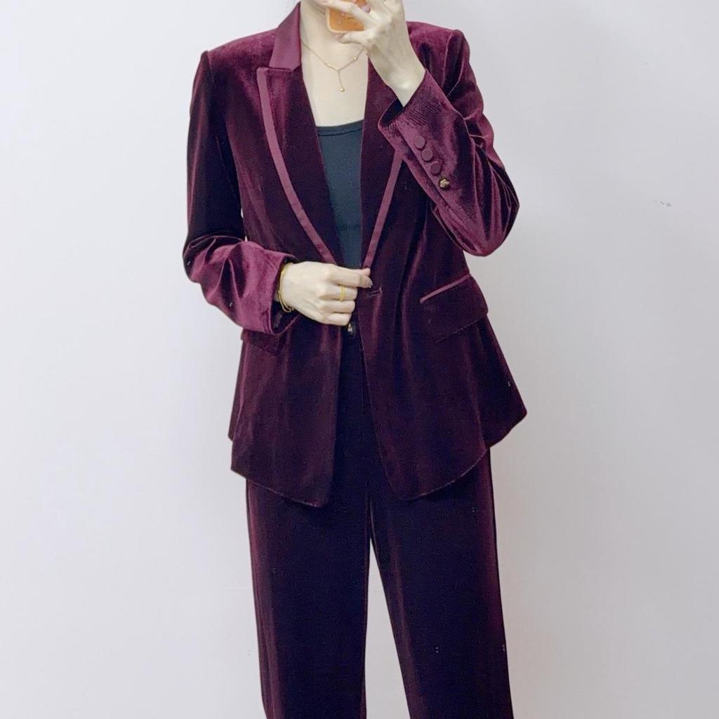 Spring 2026 Korean Style Velvet Blazer & Straight Pants Set