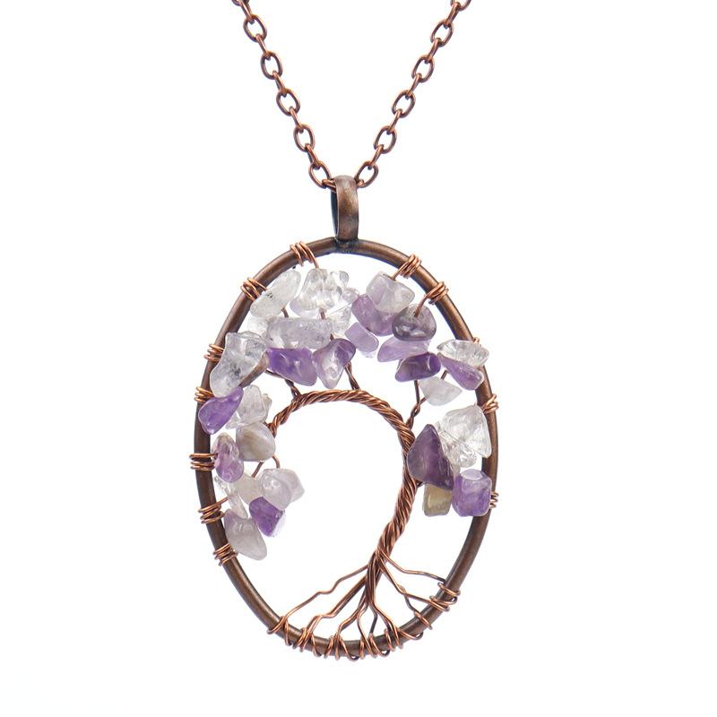 

Vintage Hand-Wound Natural Gravel Crystal Curved Curved Tree Of Life Necklace Women S Necklace N21 Pendant аметист