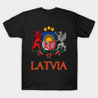 Men Black Print T-shirt Super Large TShirt Latvia Coat of Arms Design No-Cut Transfer Paper Print Cotton Tshirt