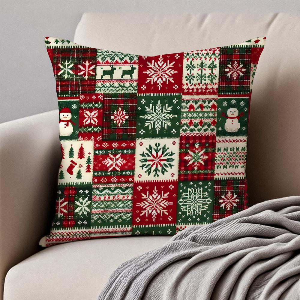 Christmas Illustration Festive Cushion Cover Pillowcase Antidustmite Invisible Zipper Short Plush Sofa Cushion