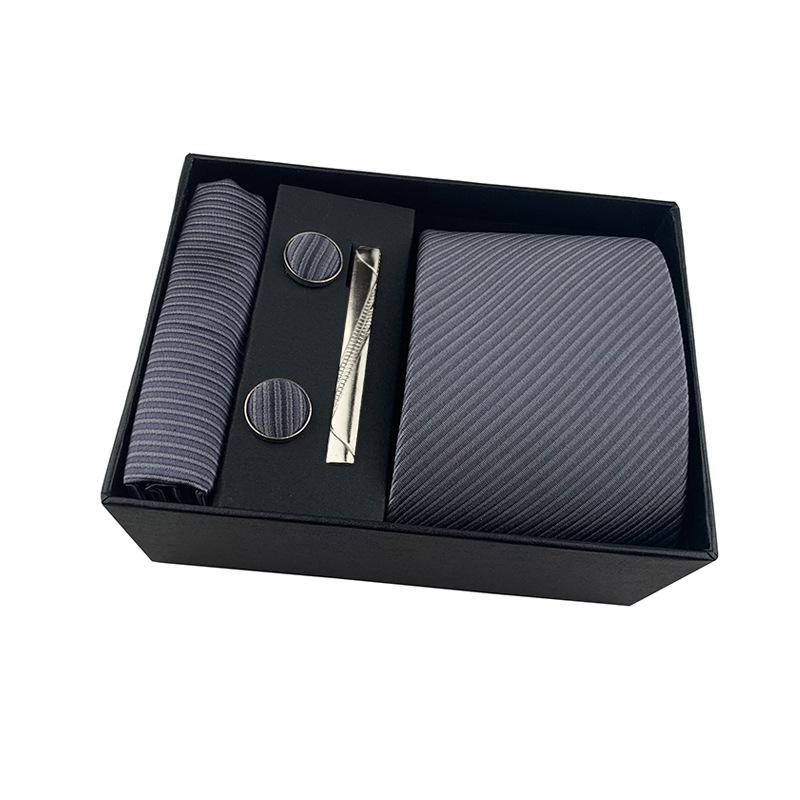 Men'S Business Tie Square Scarf Gift Box Striped Plain Suit Shirt Tie Black Gift Box Set