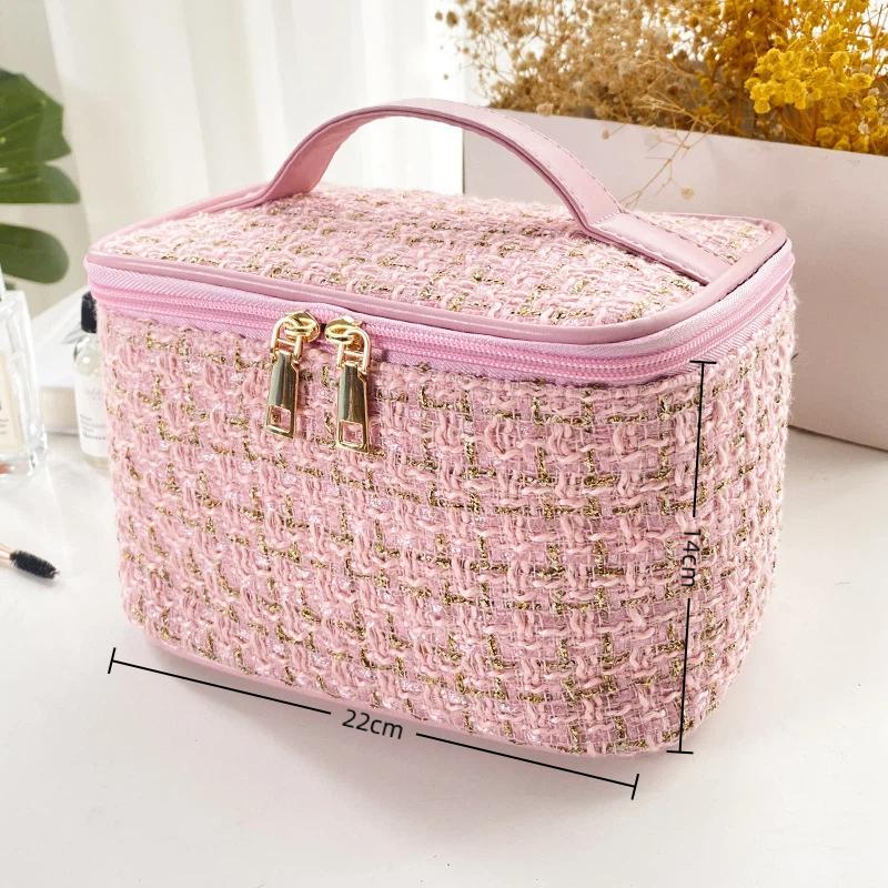 2025 Nova Bolsa Feminina Estilo Tricô Necessaire Portátil Portátil Portátil Necessaire de Maquiagem Moderna Bolsa Grande de Armazenamento