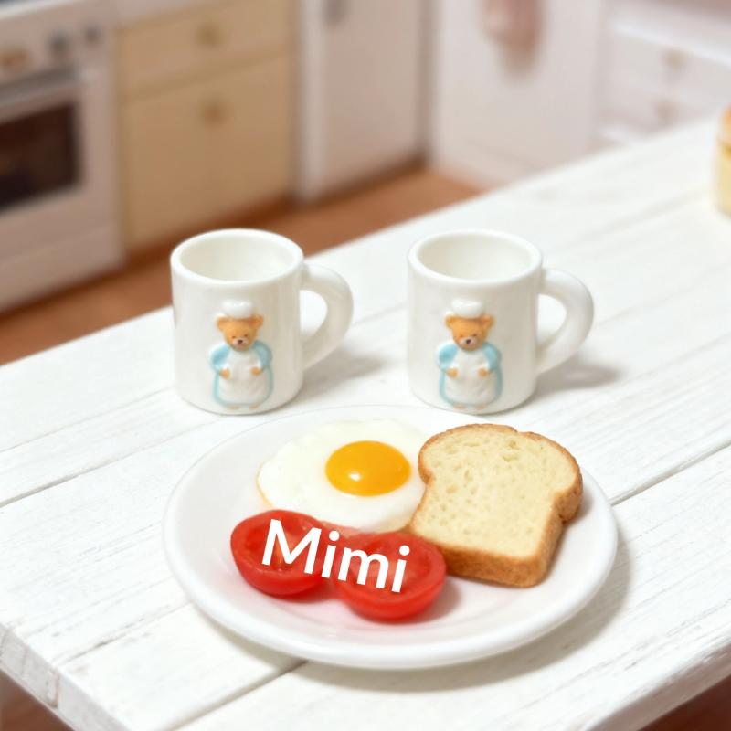 2Pcs Miniature Dollhouse Bear Mug Water Cups Model Dollhouse Home Scene Decoration Dolls House Accessories Pretend Play Toys