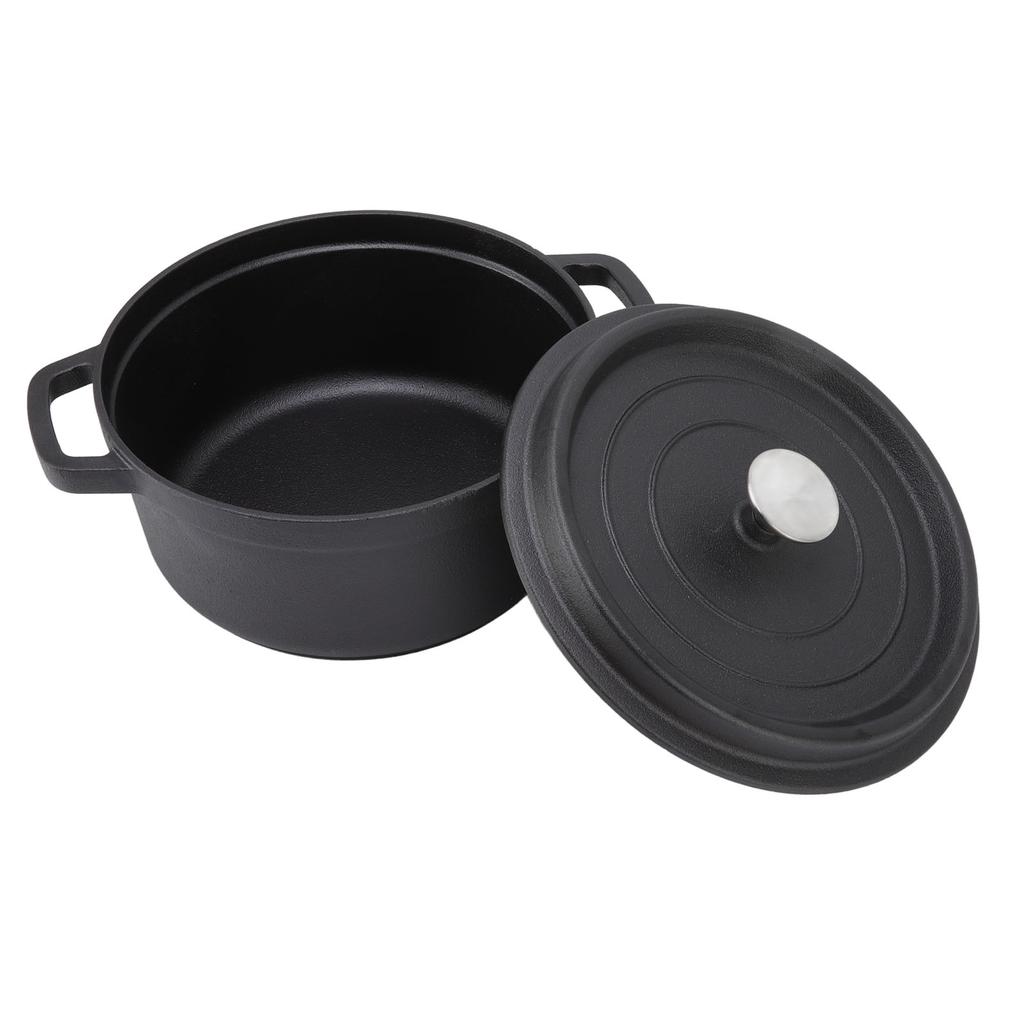 Cast Iron Pot Dual Loop Handle 24cm Uncoated Dutch Oven Flat Bottom for Soup Stew