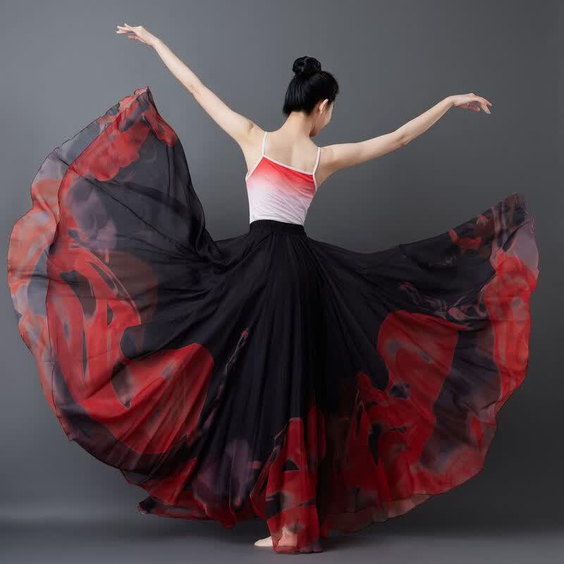 Flame Gradient Classical Dance Swing Skirt XL