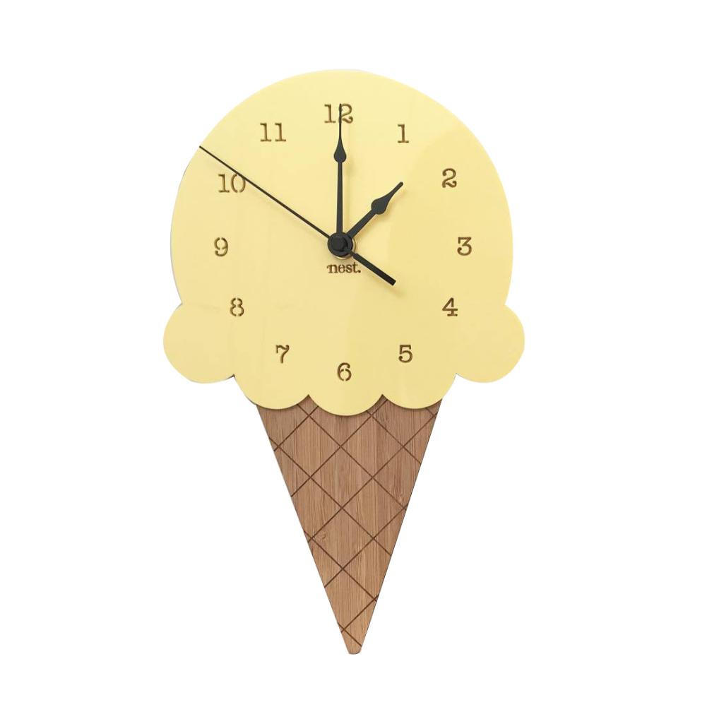 

Скандинавские настенные часы с мороженым, мультяшные немые часы, настенный домашний декор, украшение для детской комнаты, украшение для детской комнаты жёлтый