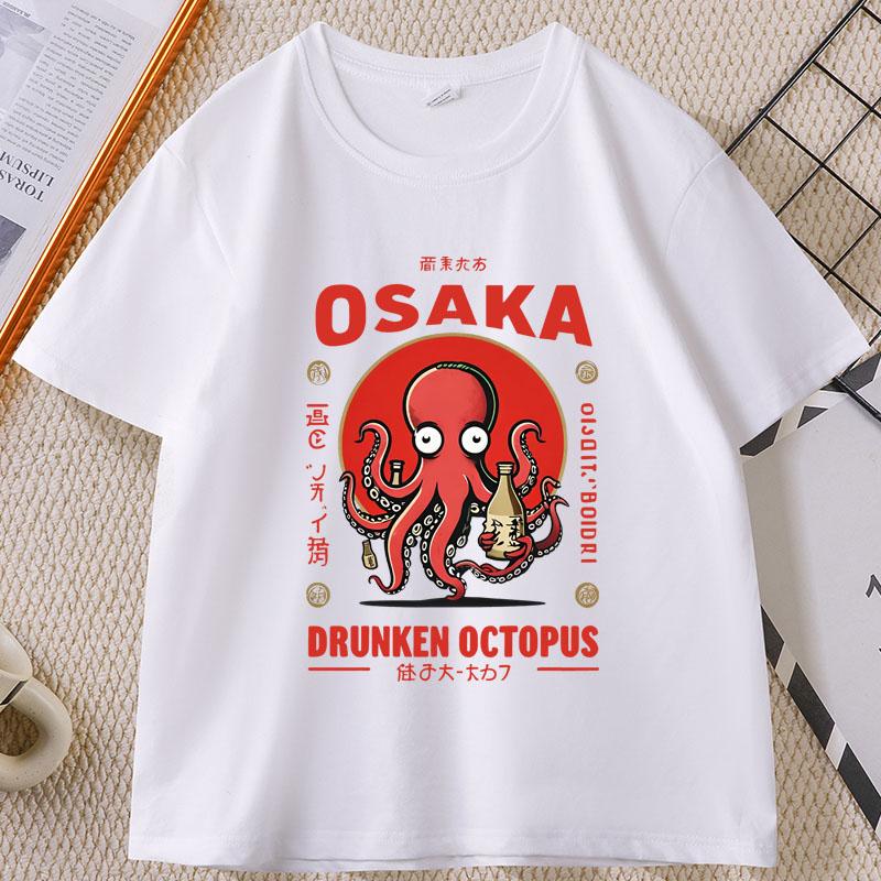 Japanese Street Food T-shirt Osaka Dotonbori Octopus Printed Tshirt Takoyaki Anime Short Sleeve Tees Round Neck Summer Clothes