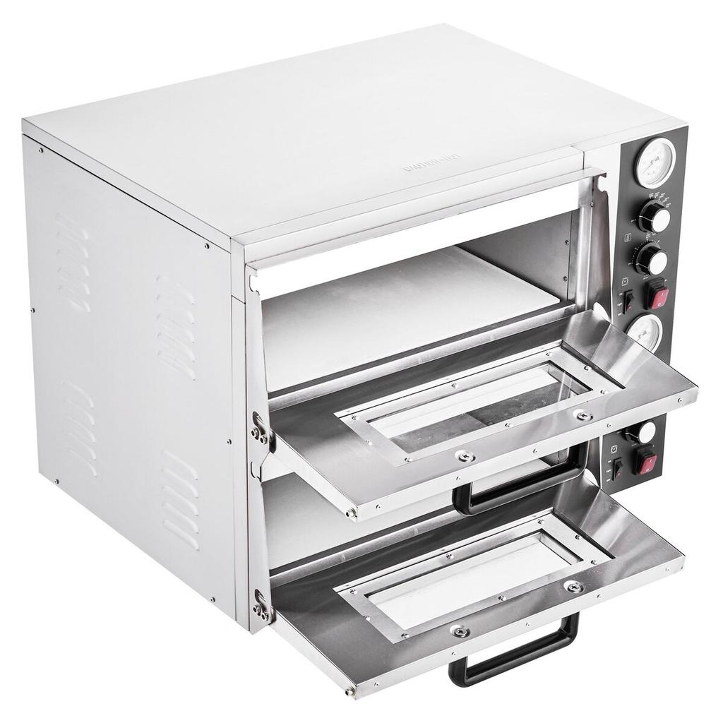 Pizza Oven Electric, 18" Double-Deck Commercial Countertop Pizza Oven, 842°F Max Temp, Indoor Pizza Maker with Thermometer, Independent Upper & Lower