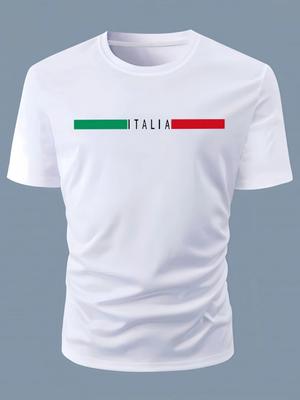 Italia Print, Unisex's Graphic Design Crew Neck Active T-shirt, Casual Comfy Tees Tshirts For Summer, Unisex's Clothing Tops