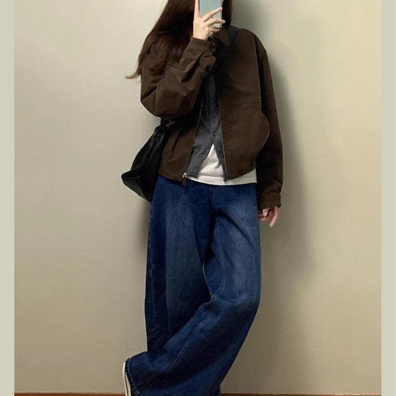 2025 Autumn/Winter Women's Coffee Zipper Cardigan Motorcycle Jacket