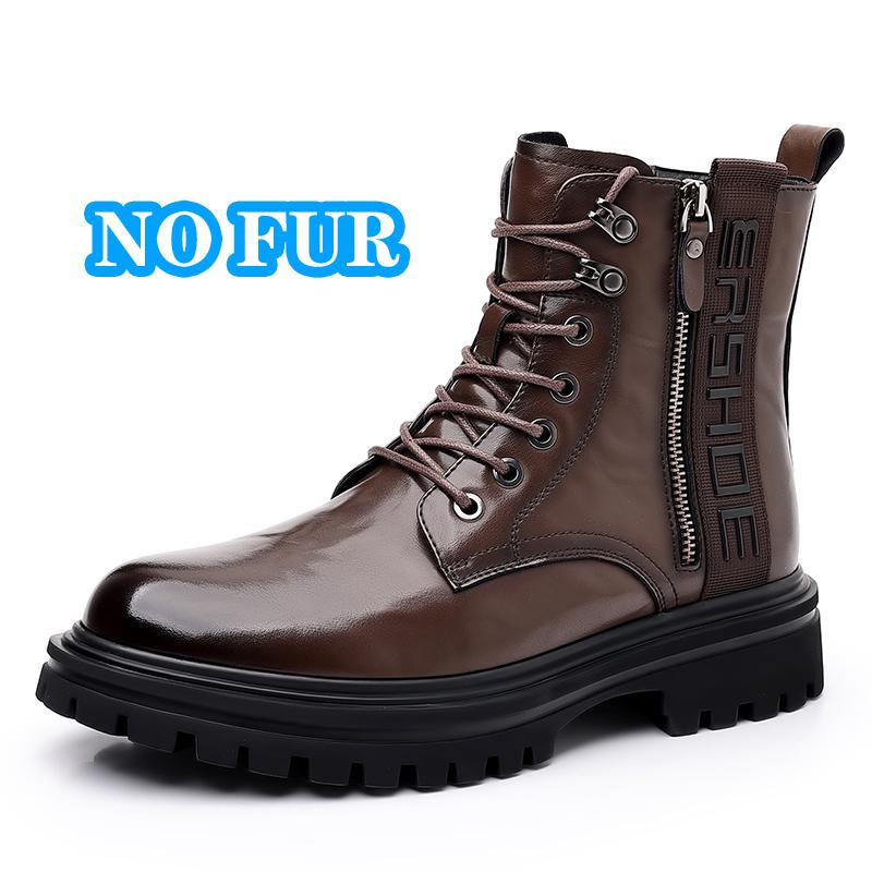 Fashion New Genuine Leather Mens Motorcycle Boots Fashion Casual High Top Shoes High Quality Male Biker Boot Warm Plush Fur Winter Botas