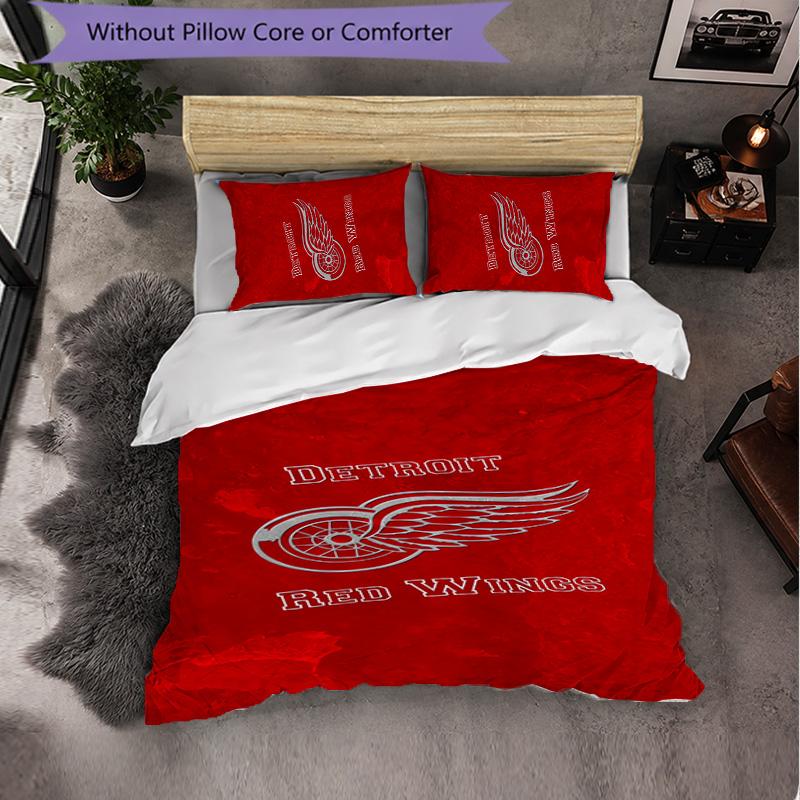 Detroit Red Wings Pattern Microfiber 3Pcs Bedding Set Decor Duvet Cover Set For Bedroom Home Use