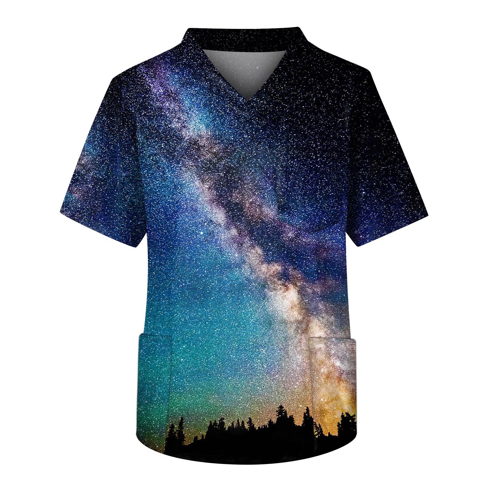 

Мужской рабочий топ с короткими рукавами и V-образным вырезом со звездами и нагрудным карманом XL