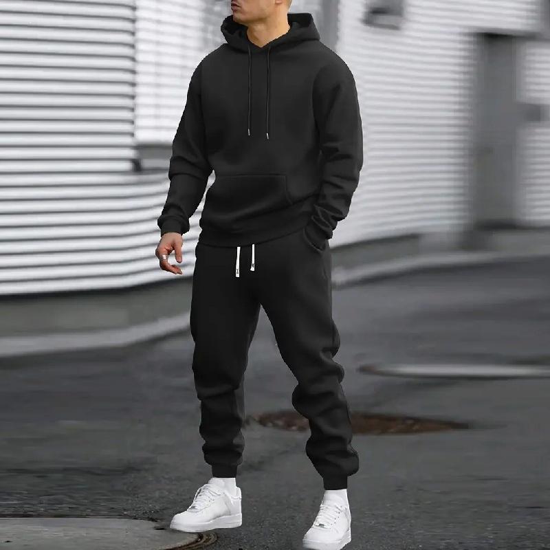 Autumn and winter new men's hooded sweater set solid color sports and leisure set hoodie two-piece set