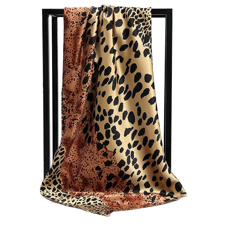 90*90cm Leopard Print Scarf Square Silk Scarves Women Hijab Shawls Fashion Kerchief Femme Head Scarf Foulard Bandana Beach Pareo