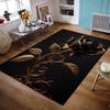 Golden Rose Design On Black Background Non-slip Rug Suitable for Living Room and Bedroom Sofas